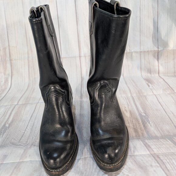 Vintage Black Leather Pull-On Cowboy Boots Made in Canada - Picture 1 of 12